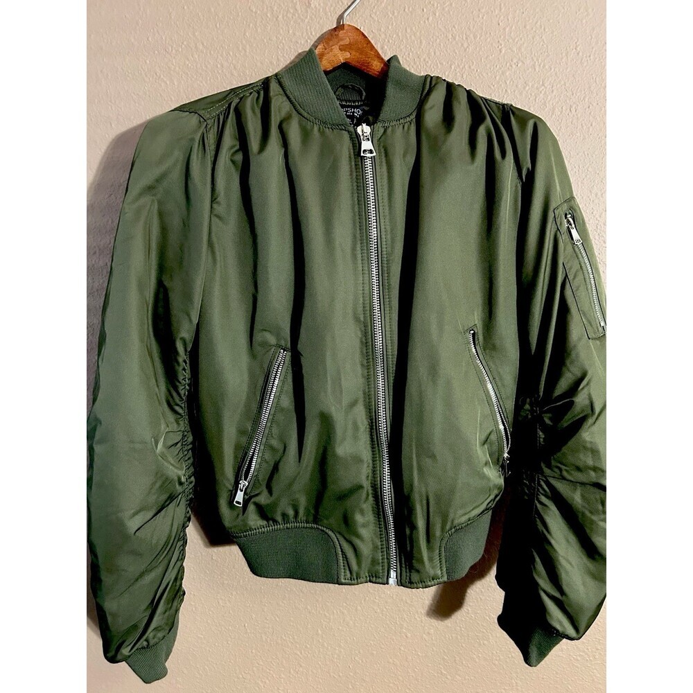 Topshop "Bruce" Bomber Jacket Olive Green Womens Size US 6